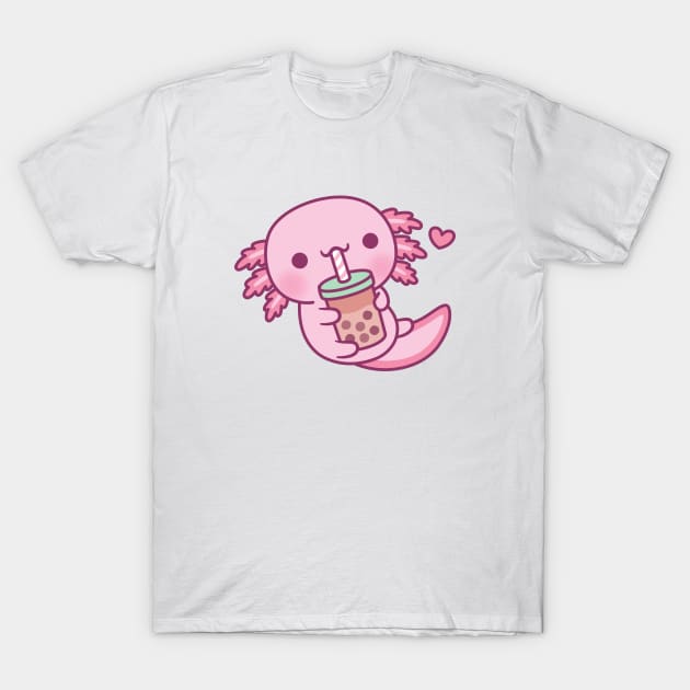 Cute Little Axolotl Loves Bubble Tea T-Shirt by rustydoodle